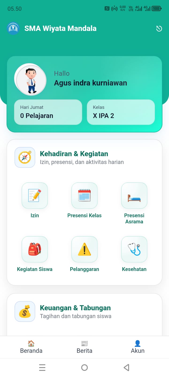 Tampilan Aplikasi Siswa di HP